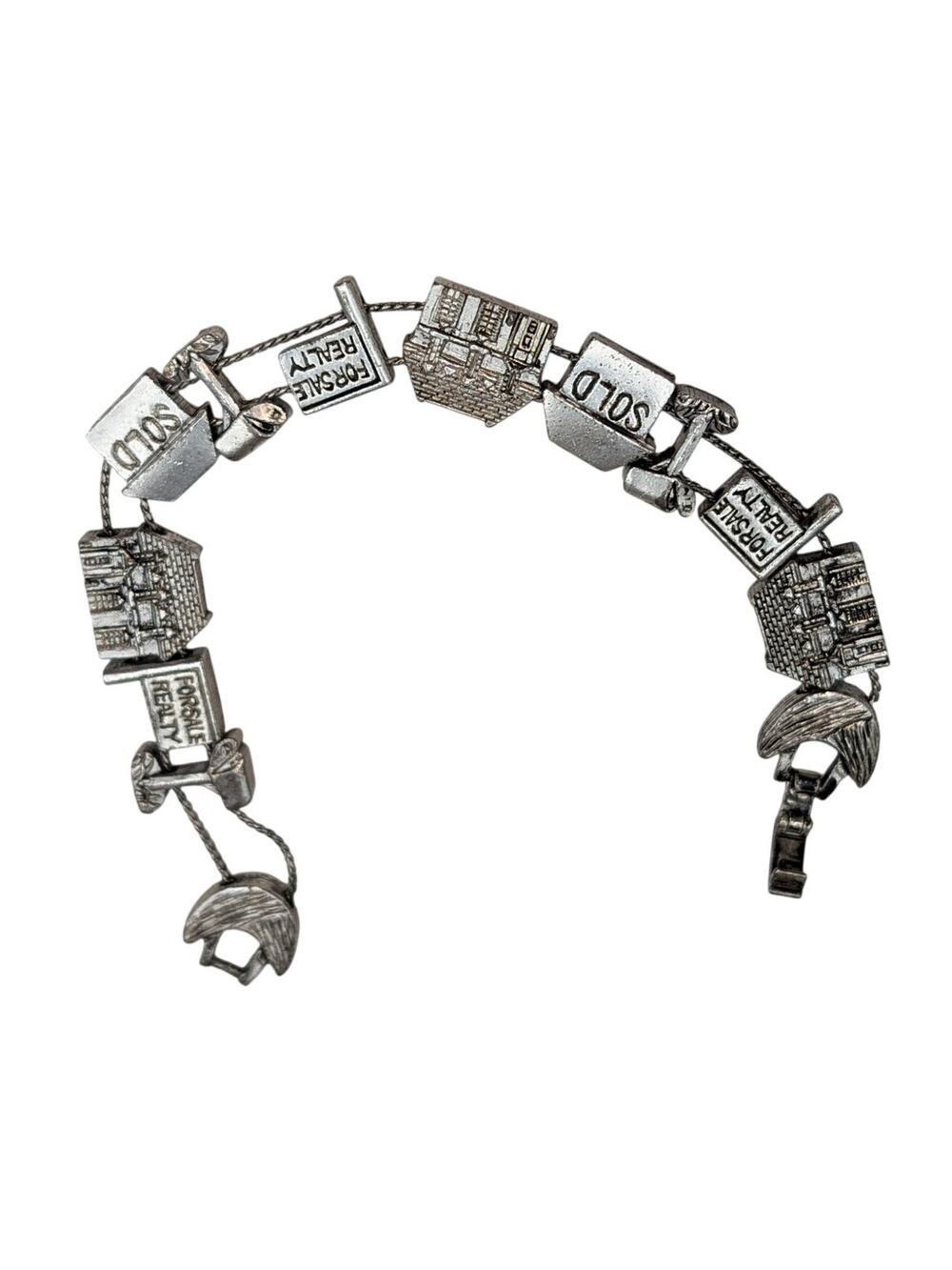 Vintage BG Slide Charm Silver Tone Realtor Bracelet 7 1/2" Long